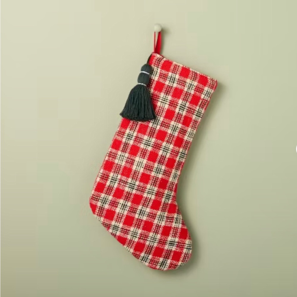 21" Vintage Plaid Woven Stocking Red - Hearth & Hand™ with Magnolia